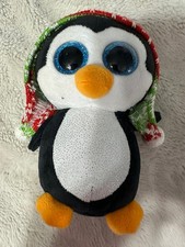 Ty Beanie Boo 10" Penelope the Christmas Penguin Plush Toy Hat Snow Big Eyes
