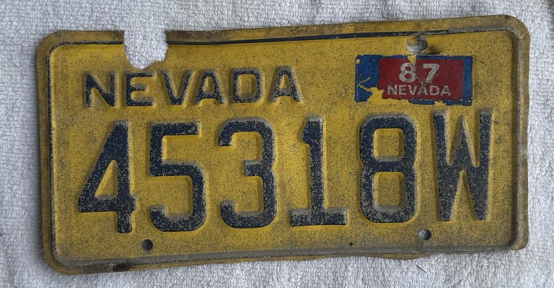 Vintage 87 NV License Plate 1987 Nevada 45318 W Yellow Black