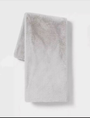 Threshold Faux Rabbit Fur Throw Blanket Light Gray 60'' X 50''