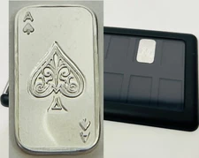 Element Card & 1g Ace of Spades .999 Fine Silver Bar Ingot Holds Bullion Bars 