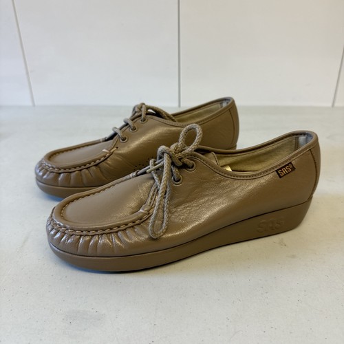 SAS Shoes Womens Size 6 W Beige Leather Lace Up Siesta Comfort Moc Toe Oxfords