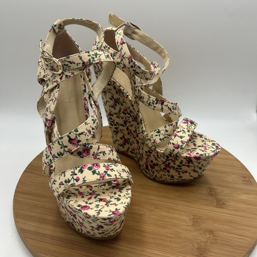FOREVER 21 cuñas con tiras con estampado floral para mujer talla 7 - Imagen 2 de 13