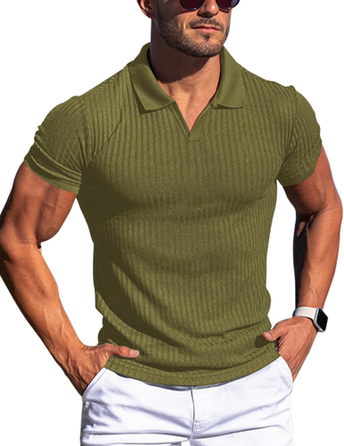 Men'S Muscle V Neck Polo Shirts Slim Fit Short Long Sleeve Cotton Golf T-Shirts