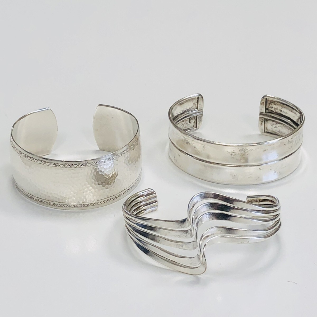 Vintage Lot of 3 Sterling Silver 925 Wide Cuff Bracelets Vintage Lot of 3 Sterling Silver 925 Wide Cuff Bracelets
