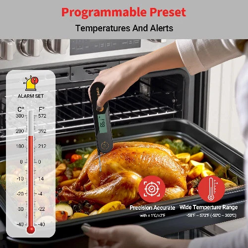 Digital Meat Thermometer with Foldable Probe IPX5 Cooking Food Thermometer