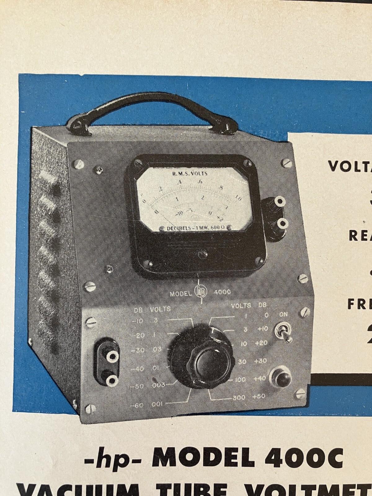 1950 Hewlett-Packard Company Model 400c Vacuum Tube Voltmeter Vintage Print Ad