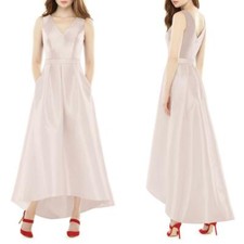 D723S NEW ALFRED SUNG Blush SATIN Bridesmaid HIGH/LOW Evening Dress GOWN 2