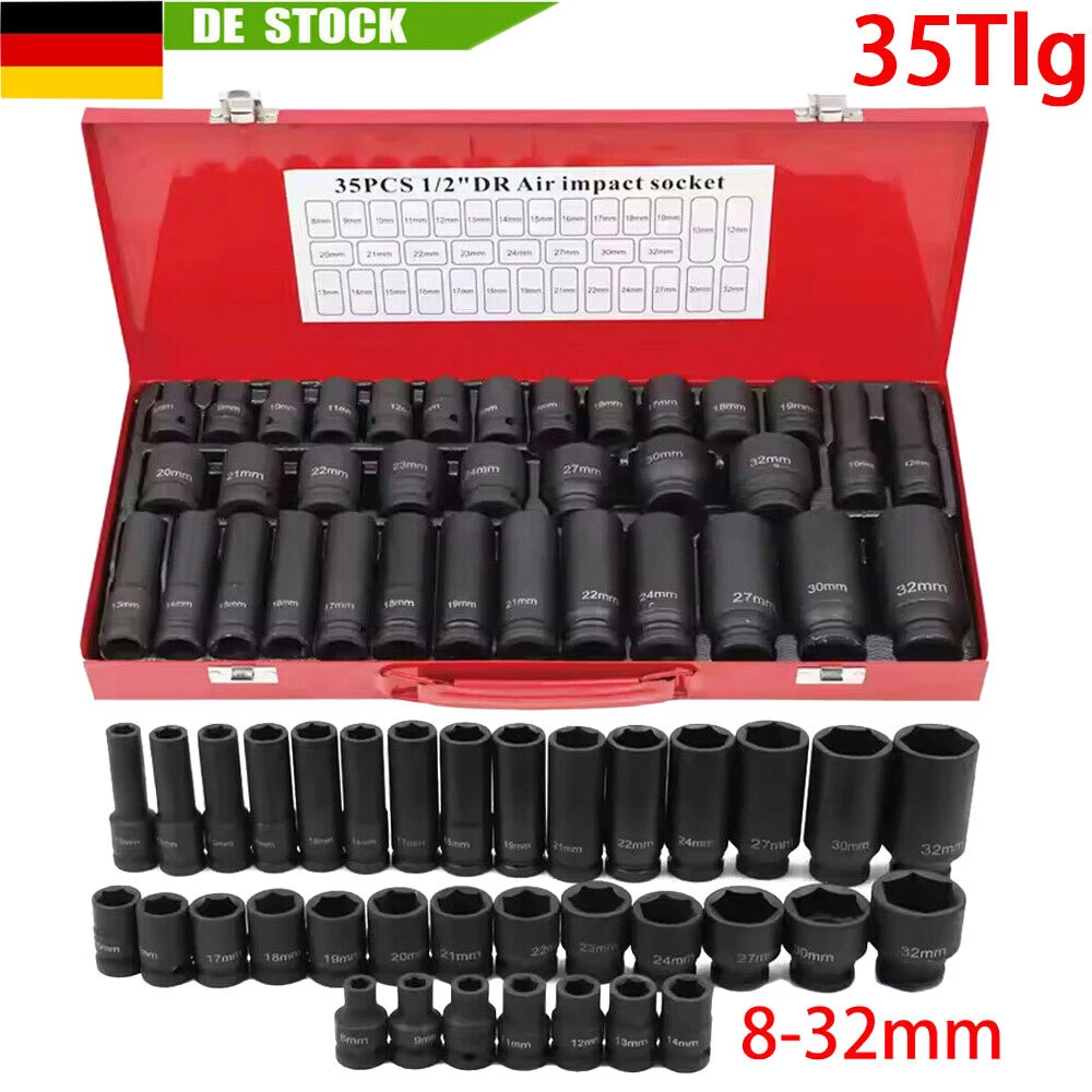 Pamatio Schlagschrauber Nüsse Set 20-teilig – 1/2" Antrieb, 8-32 Mm, Aus Chrom-Vanadium-Stahl | Mit Aufbewahrungsbox Für Werkstatt & Auto