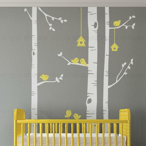 Birch Tree with Birds Wall Decal W1119 - Picture 3 of 16
