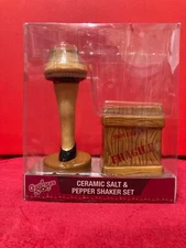 A CHRISTMAS STORY 2 PC CERAMIC SALT LEG LAMP & PEPPER CRATE