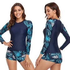 Women Two Piece Rash Guard Long Sleeve Swimsuits UV UPF 50 Swim Shirt