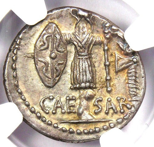 Julius Caesar AR Denarius Silver Coin (48 BC, Female Head) - Certified NGC AU - Picture 4 of 5