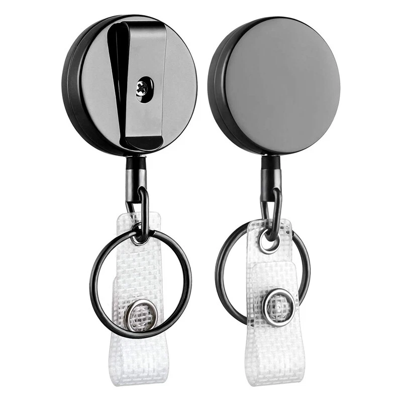 2 Pack Mini Heavy Duty Retractable Badge Holder Reel,Metal ID Badge Holder  L7P8