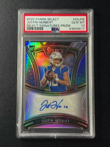 JUSTIN HERBERT PSA 10 2020 PANINI SELECT SILVER PRIZM ROOKIE SIGNATURES RC AUTO