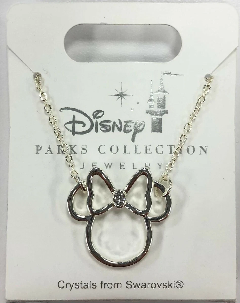 Disney Parks Minnie Mouse Icon Silver Tone Crystals From Swarovski Necklace  New