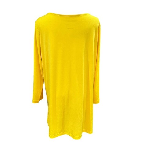 Susan Graver Modern Essentials Tunic Top Size L Yellow Liquid Knit 3/4 Sleeve - Picture 3 of 7