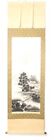 Vintage Japanese Hanging Scroll with Ink and Landscape Painting Artisan Handcraf