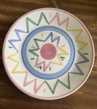 Caleca Italian Pottery Platter Large 14" Round Multicolored Hand Painted Pastel