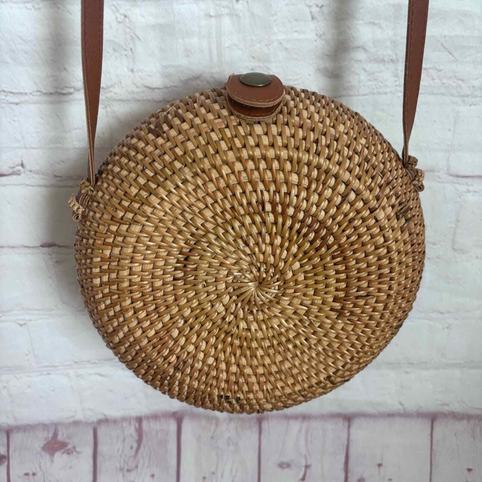 Rattan round crossbody bag purse Gem