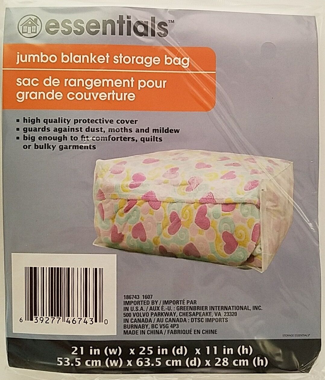 JUMBO BLANKET STORAGE BAGS Clear Plastic Zipper 1 Bags/Pk, Light