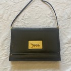 Vintage 80’s Black Purse Clutch Gold Panther Art Deco Removable Strap Magnetic