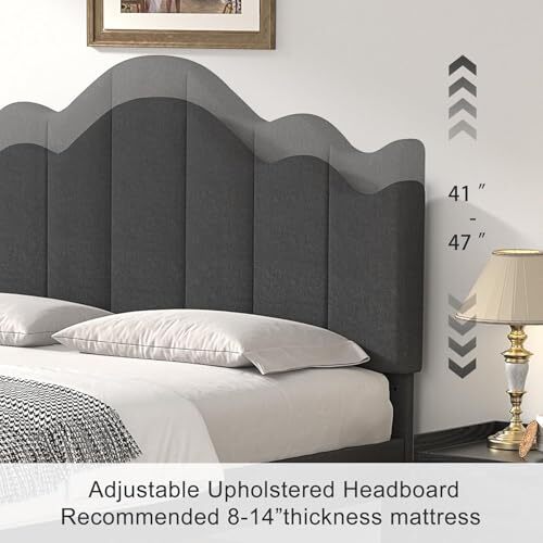 Size Upholstered Platform with Adjustable Headboard, Full Dark Grey Bed