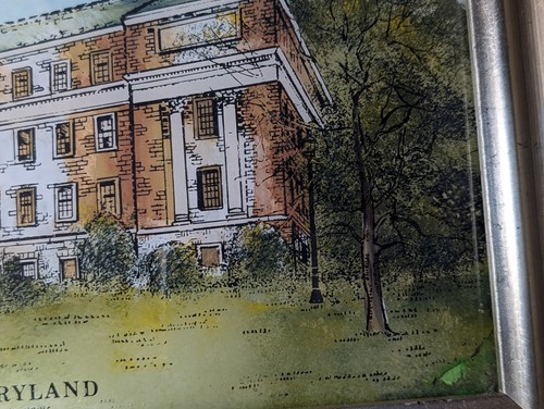 VTG University of Maryland McKeldin Library Eglomise Reverse Glass Painting - Picture 8 of 13