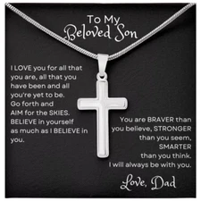 To My Son Cross Necklace, Keepsake Gift Birthday Gift For Son From Dad & Mom