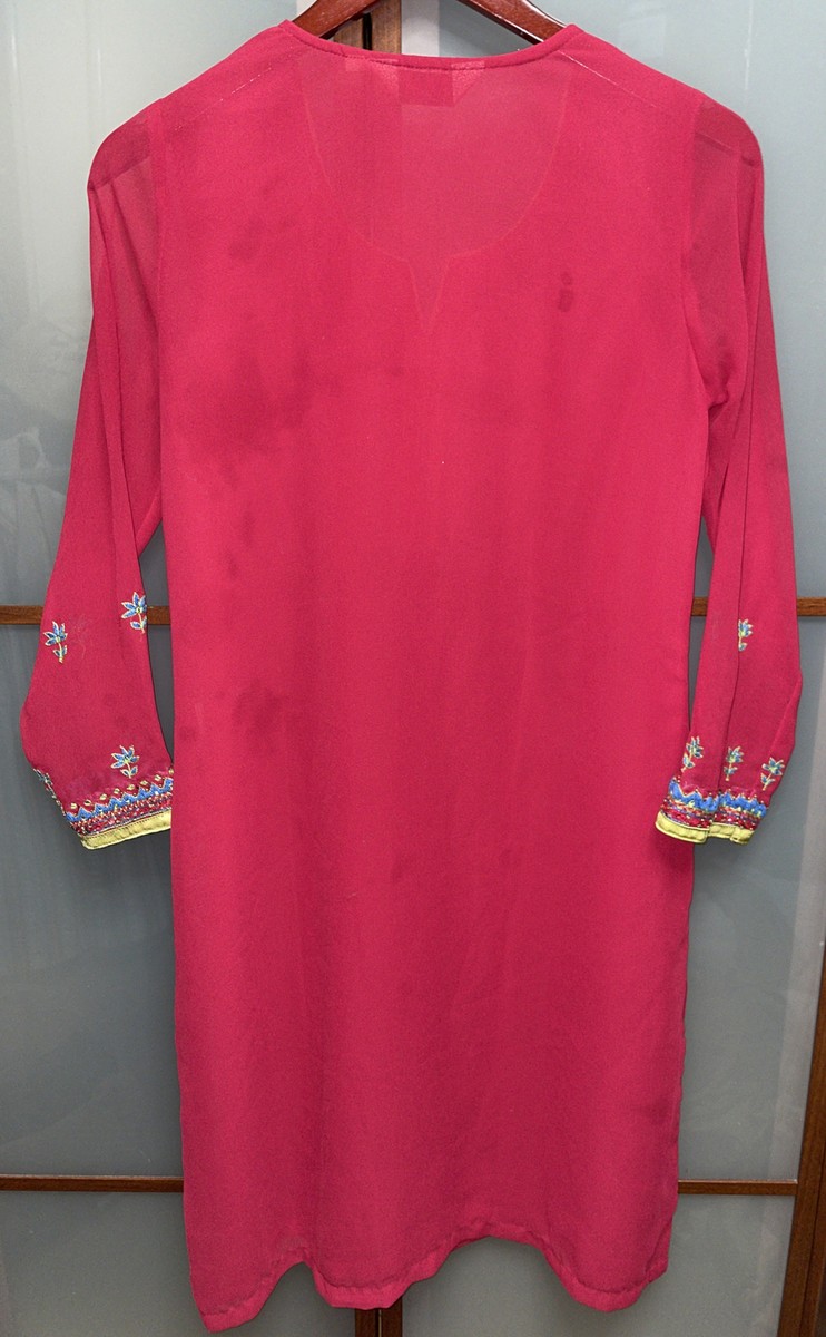 red biba dress Biba Red Accented Floral Embroidered Womens Shift Dress Tunic Slit Sides  Size M