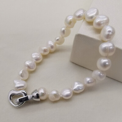 Bracelet Pour Femme - Perles De Culture & Cœur En Acier - Avec Certificat D'authenticité - Idée Cadeau - Neuf Avec étiquette