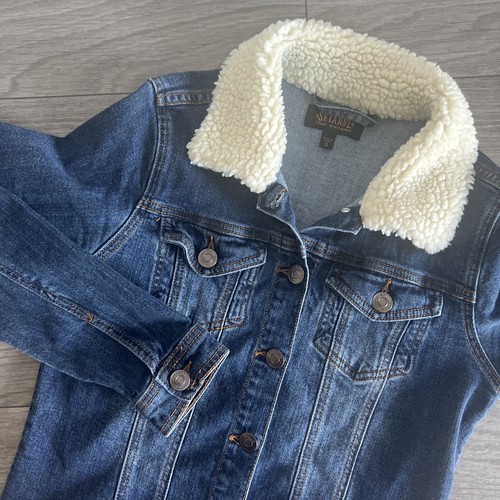 Shyanne Damen Cropped Sherpa Kragen Denim Jeansjacke Raw Hem Small - Bild 1 von 6