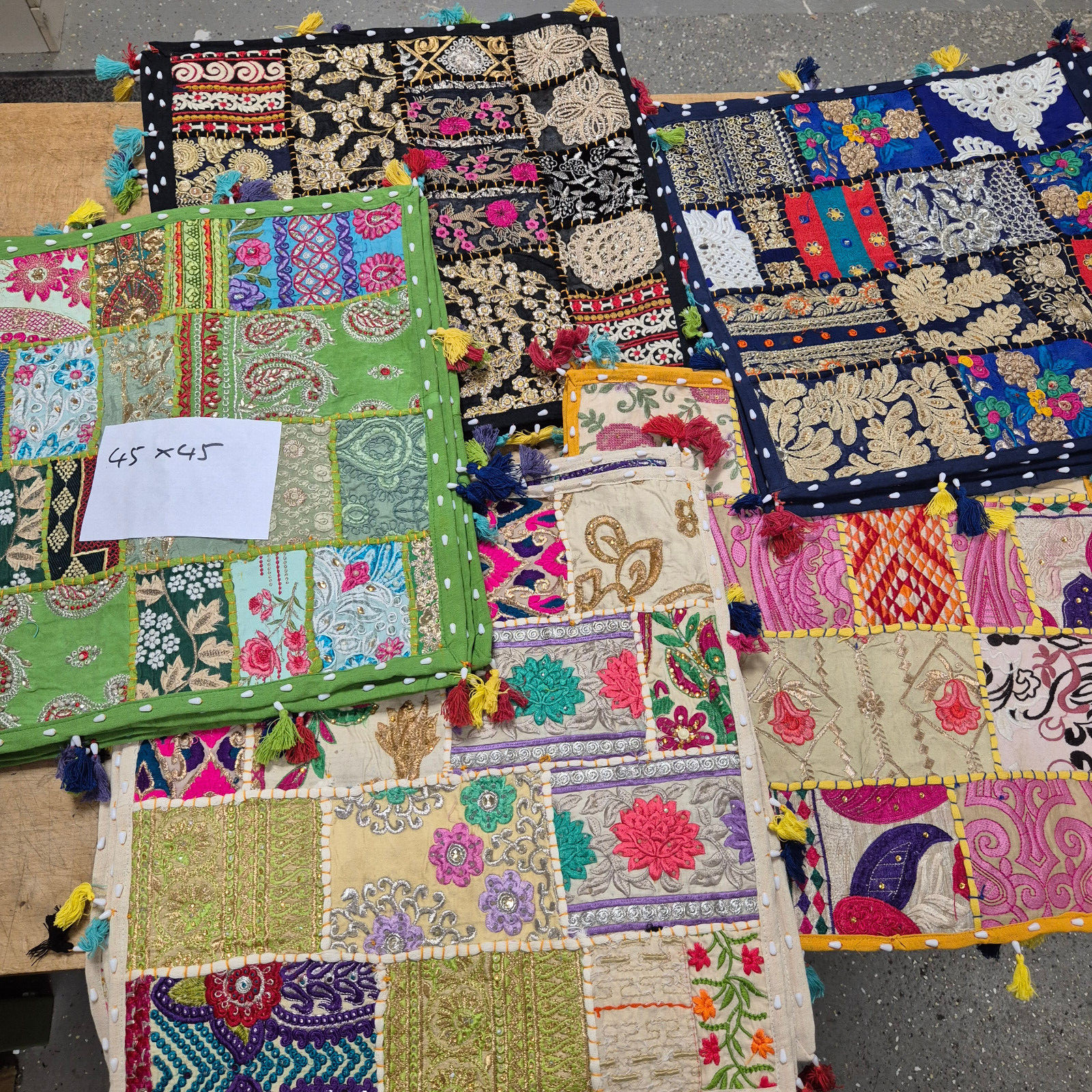 XL Kissenhülle 45x45cm Yoga Indien Patchwork Meditation Kissenbezug Stickerei