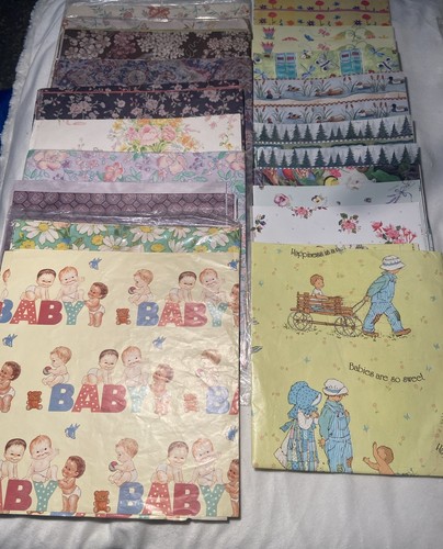 24 Sheets Vintage Floral & Assorted Wrapping Paper Lot Gift Wrap Retro 70’s