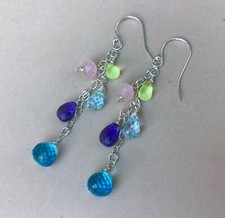 New Artisan Sterling Silver Sundance Charm Multi Gemstones Earrings handmade