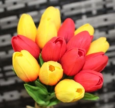 15pc Red Yellow Real Touch Tulip Bundle Artificial Flower Wedding DIY