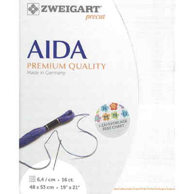 AIDA Zweigart Precute 16 ct. Aida 3251 Farbe 100 weiß, Zählstoff für Kreuzstich