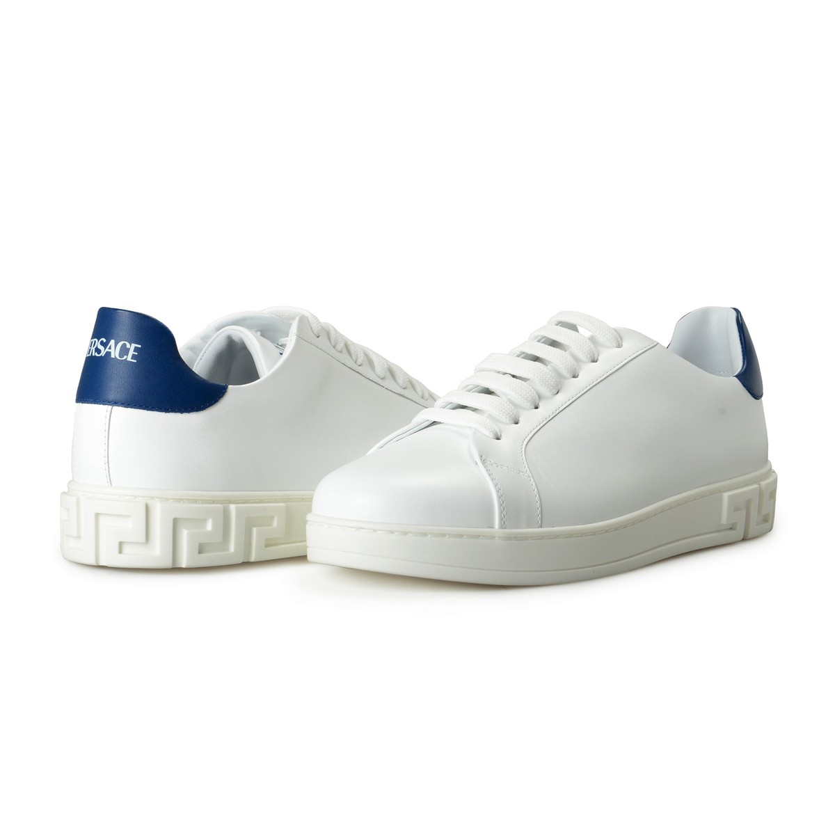 Versace Men's White & Blue Leather Sneakers Shoes US 7 IT 40