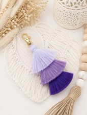 Boho Pom Pom Purple Bag Charm Keychain Key Fob Car Charm Tassel New