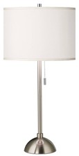 Modern Table Lamp Brushed Nickel Silver Cream Faux Silk Shade for Living Room