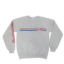 Junk Food Budweiser Striped Flea Market Crewneck Sweatshirt XS Sand Graphic Logo