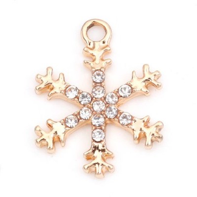 10 schöne Weihnachten goldfarbene Schneeflocke Charm Anhänger & klare Strasssteine