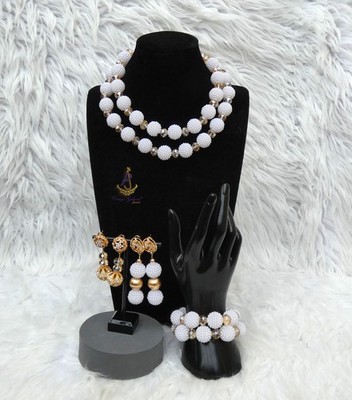 PrestigeApplause White Beads Gold Accessories Bridal Wedding Beads Women Set