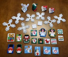Lot of 30 Plastic Canvas Needlepoint Christmas Pieces Handmade Vintage Decor