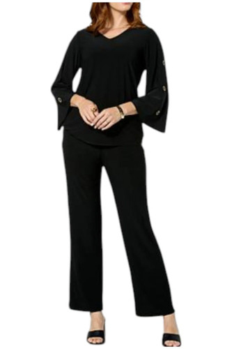 Antthony Women's 2-piece Rhinestone Grommet Top & Pant Set Black