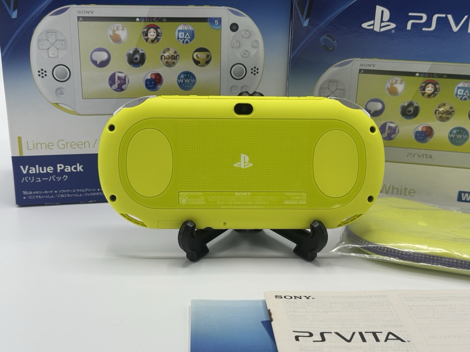 SONY PlayStation PS Vita PCH-2000 Lime Green White Value Pack Japan Excellent