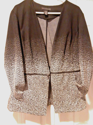 Grace Elements Women's Blazer Jacket Open Front Sz XL Black White Zipper Accents