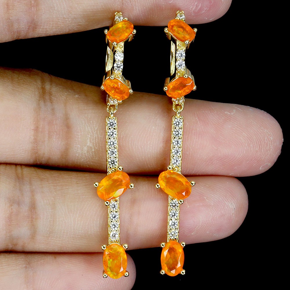Pendientes De Ópalo Naranja Ovalado De Plata Esterlina 925 Piedra Preciosa 6x4mm