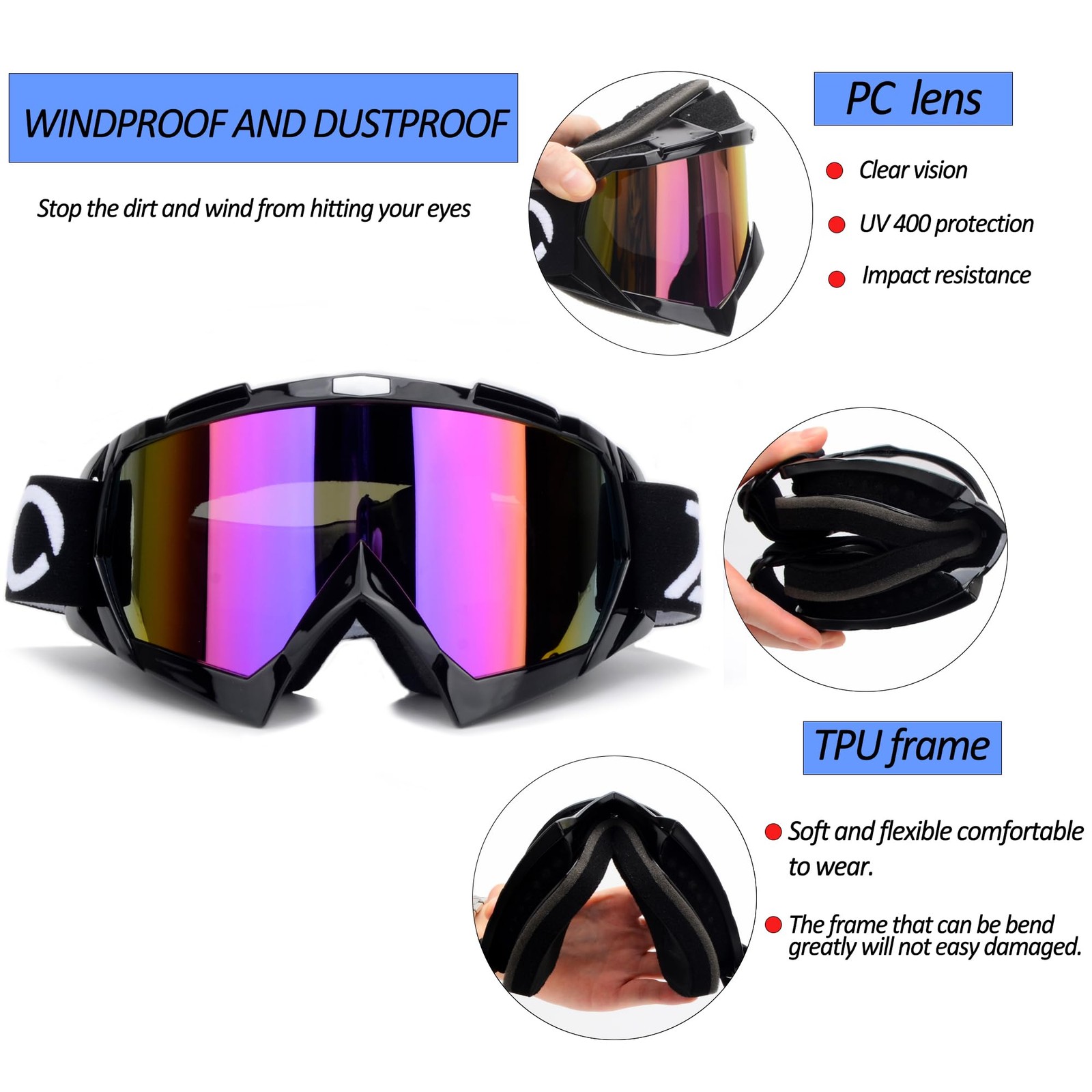 Motorcycle Dirt Bike Goggles ATV Goggles Off Road Motocross Riding Racing MX ...