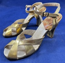 Vintage Kays Newport Dale Creighton Original 1940 Gold Leather Ankle Strap Shoes
