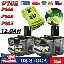 2Pcs For RYOBI P108 18V Li-ion One Plus High Capacity Charger and Battery 12.0AH